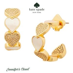 KATE SPADE Earrings NWT / Pavé & Mother-of-Pearl Heart Huggie Hoop Earrings